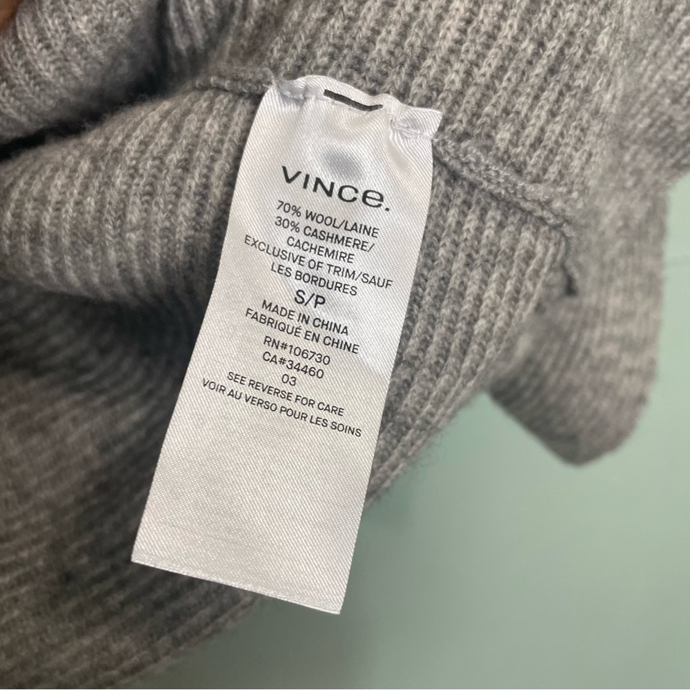 Vince Drape Front Wool Cashmere Cardigan Open Front‎ Gray Women Small Ribbed - Picture 9 of 11